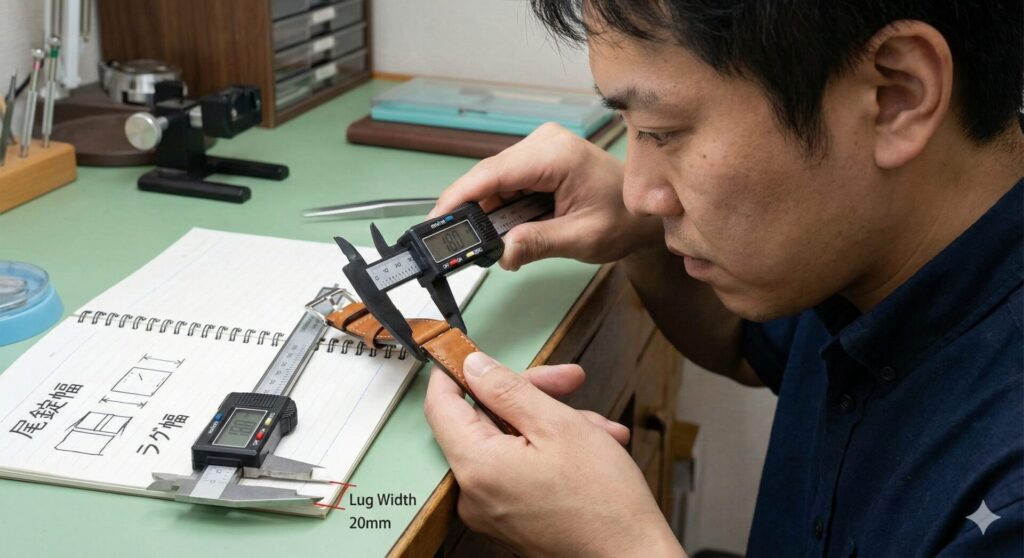 サイズの測り方はラグ幅ではなく尾錠幅が重要